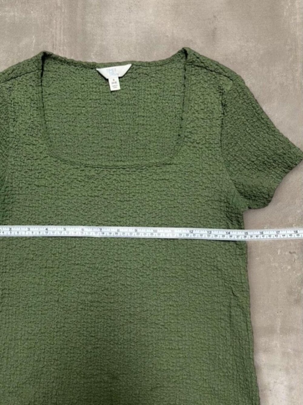 Olive Green Textured Square Neck Top Size Small - Picture 3 of 3